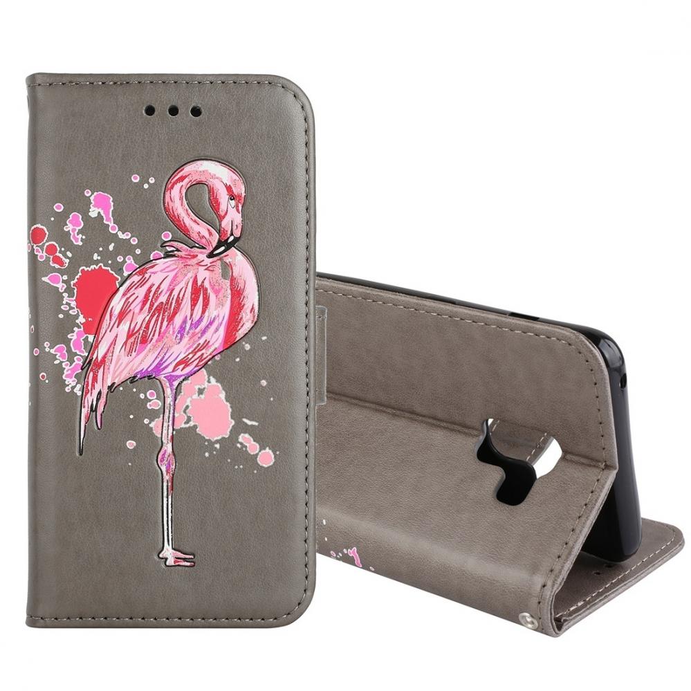  Plånboksfodral för Galaxy A8 (2018) - Grå med rosa flamingo