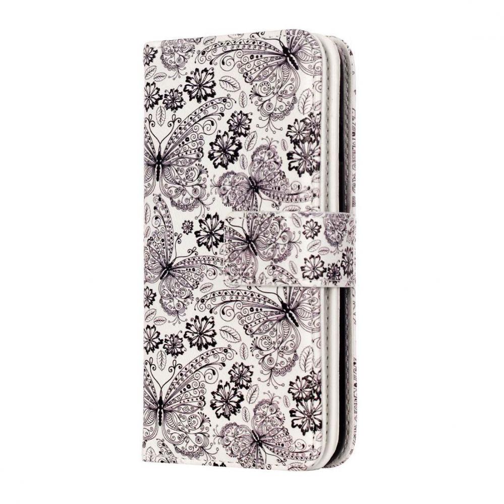 Plånboksfodral för iPhone 8/7 - Vit med fjärilar och blommor