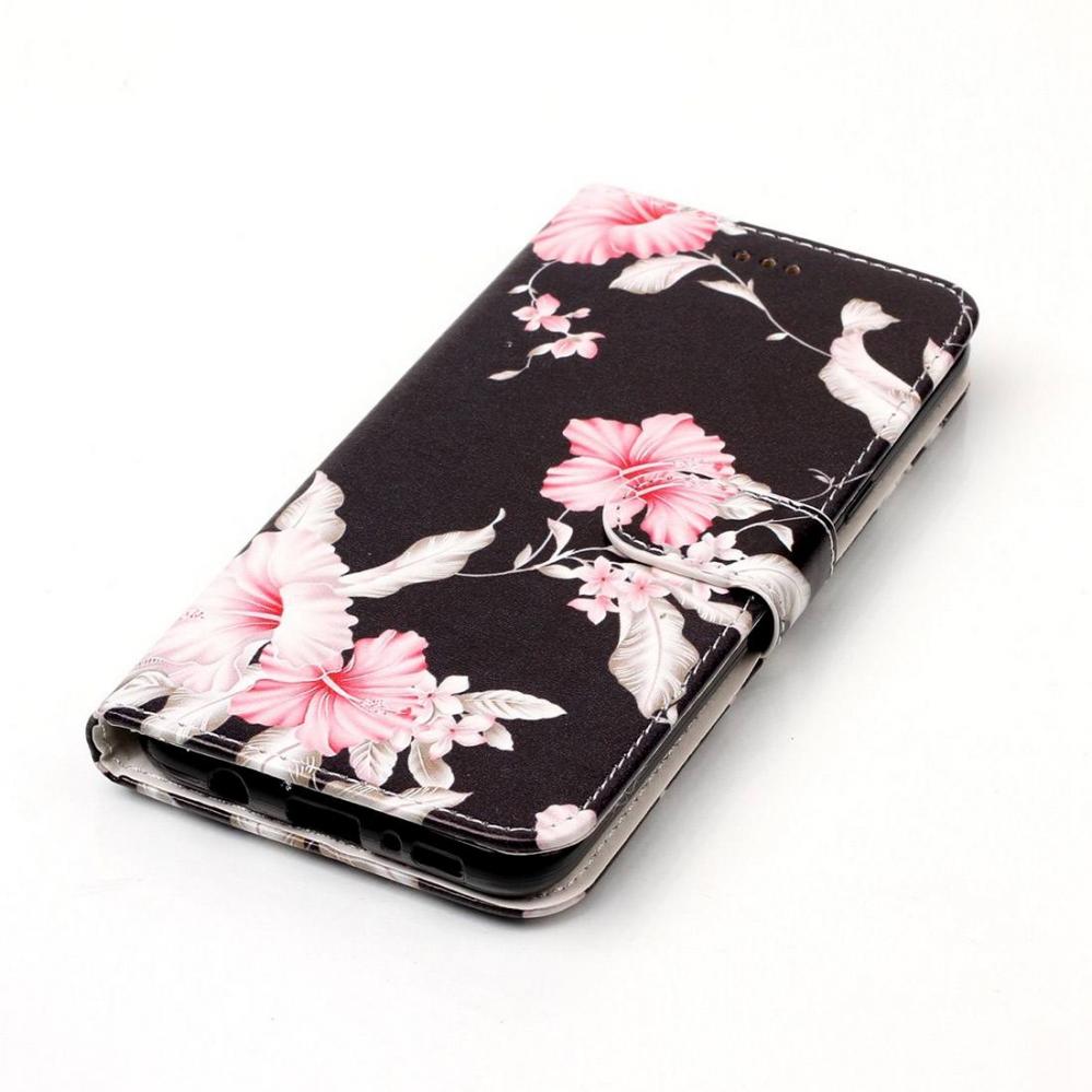  Plnboksfodral fr Galaxy S8 - Svart med rosa blommor
