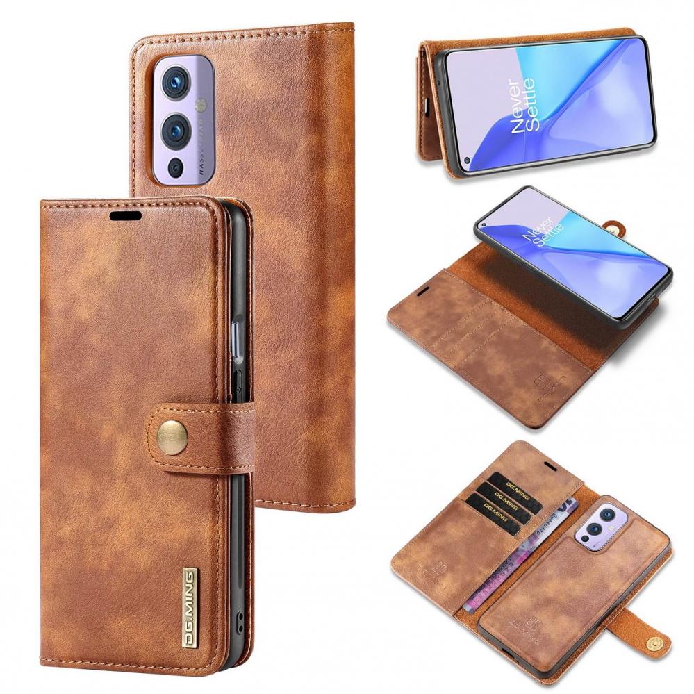 DG.MING Plånboksfodral med magnetskal för OnePlus 9 Brun