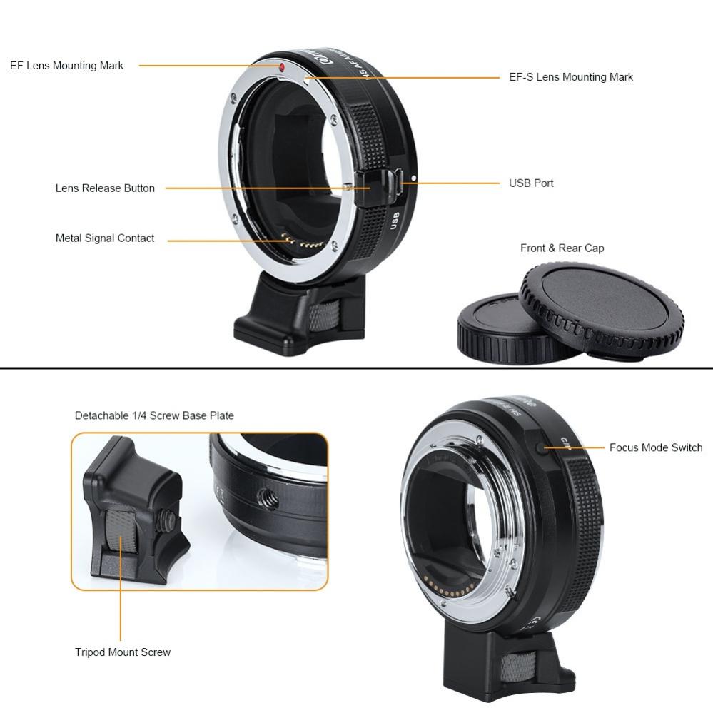  Commlite Objektivadapter elektr till Canon EF/EF-S objektiv fr Sony E Kamerahus