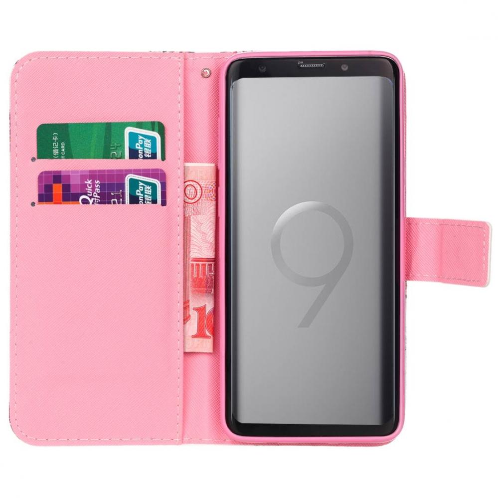  Plnboksfodral fr Galaxy S9 Plus - Vit med rosa blommor