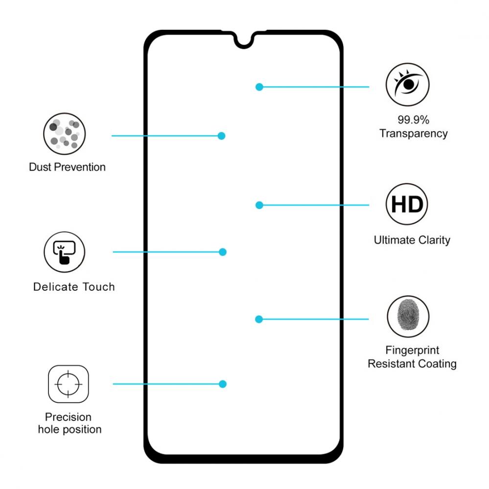 Displayskydd med svart ram för Huawei Honor 10 Lite av härdat glas