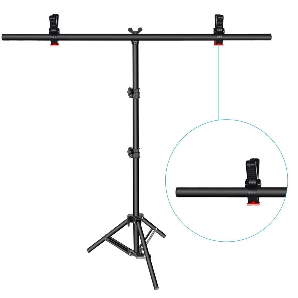 Bakgrundsstativ i T-form för bakgrunder 200x80cm med 2x klämmor