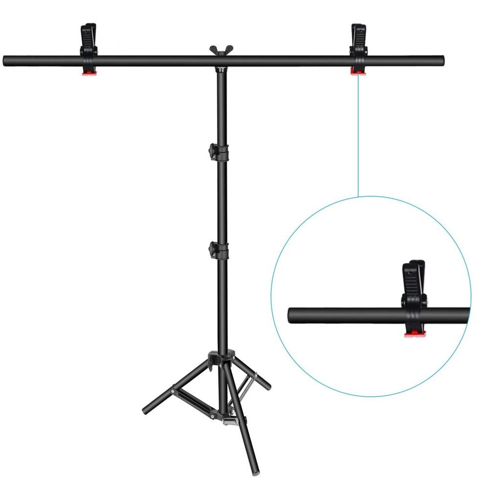  Bakgrundsstativ i T-form fr bakgrunder 200x80cm med 2x klmmor