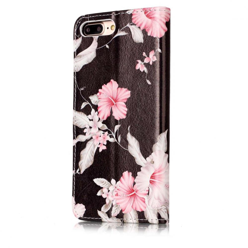  Plnboksfodral fr iPhone 7 & 8 Plus - Svart med rosa blommor