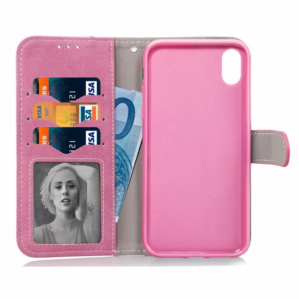  Plnboksfodral rosa fr iPhone X/XS - Med kortplatser och sedelfack