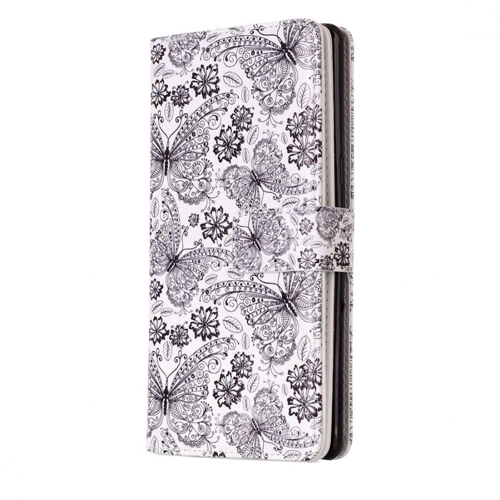  Plnboksfodral fr Galaxy Note 8 - Vit med fjrilar och blommor