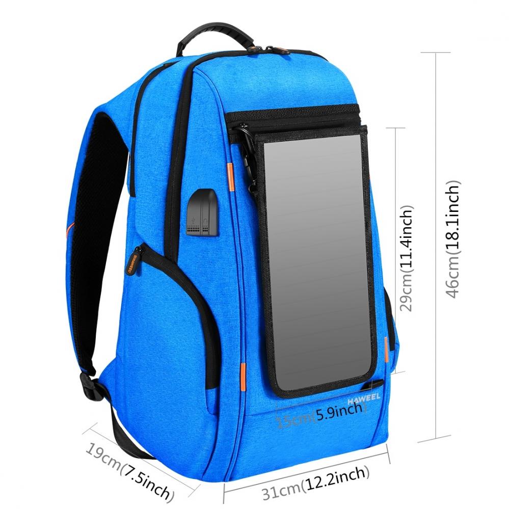 15.6-tum Laptopryggsäck 7W Solpanel extern USB-laddningsport Blå - Haweel
