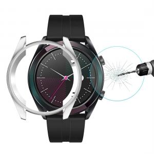  Displayskydd med ram för Huawei Watch GT Elegant 42mm av härdat glas Silver