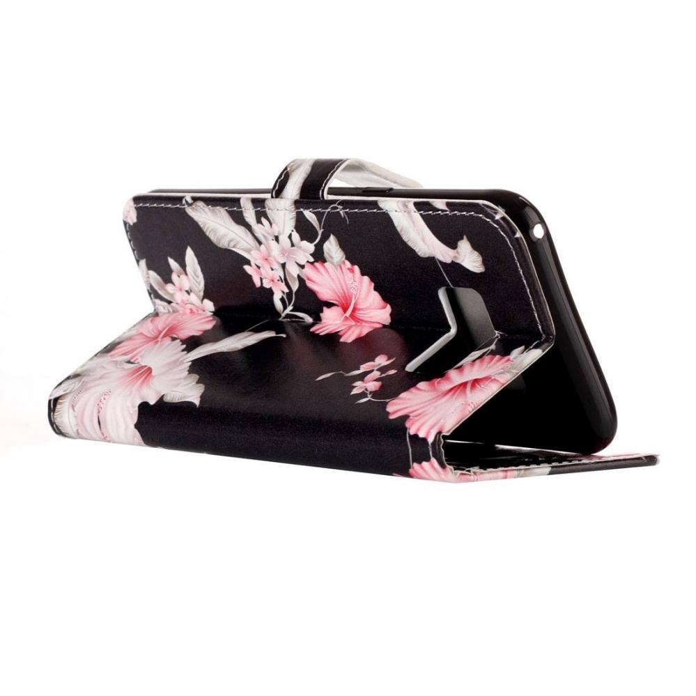  Plånboksfodral för Galaxy S8 Plus - Svart med rosa blommor