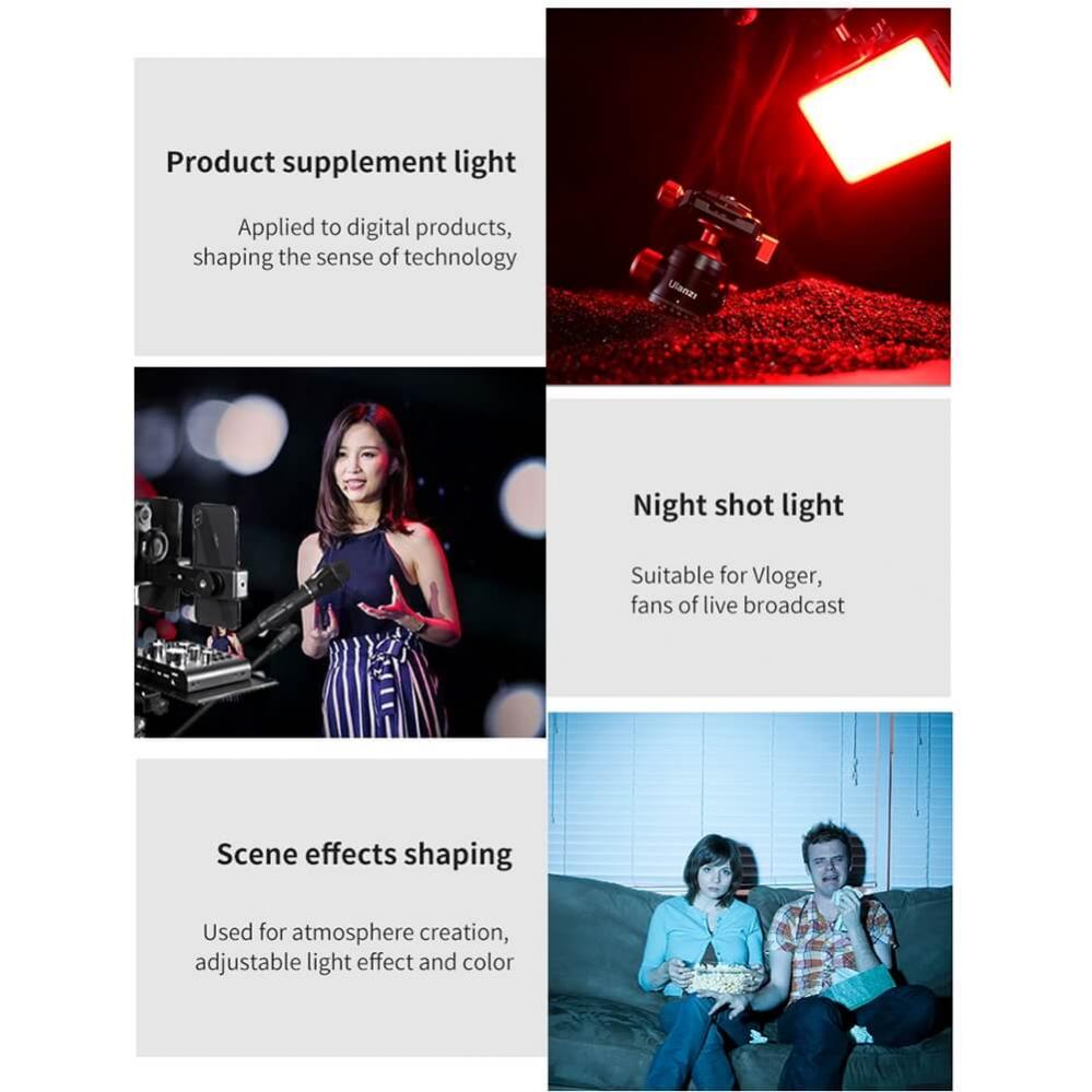 VIJIM VL196 RGB LED-panel fotobelysning med raster & diffusor 14.8x7.6x1.6cm