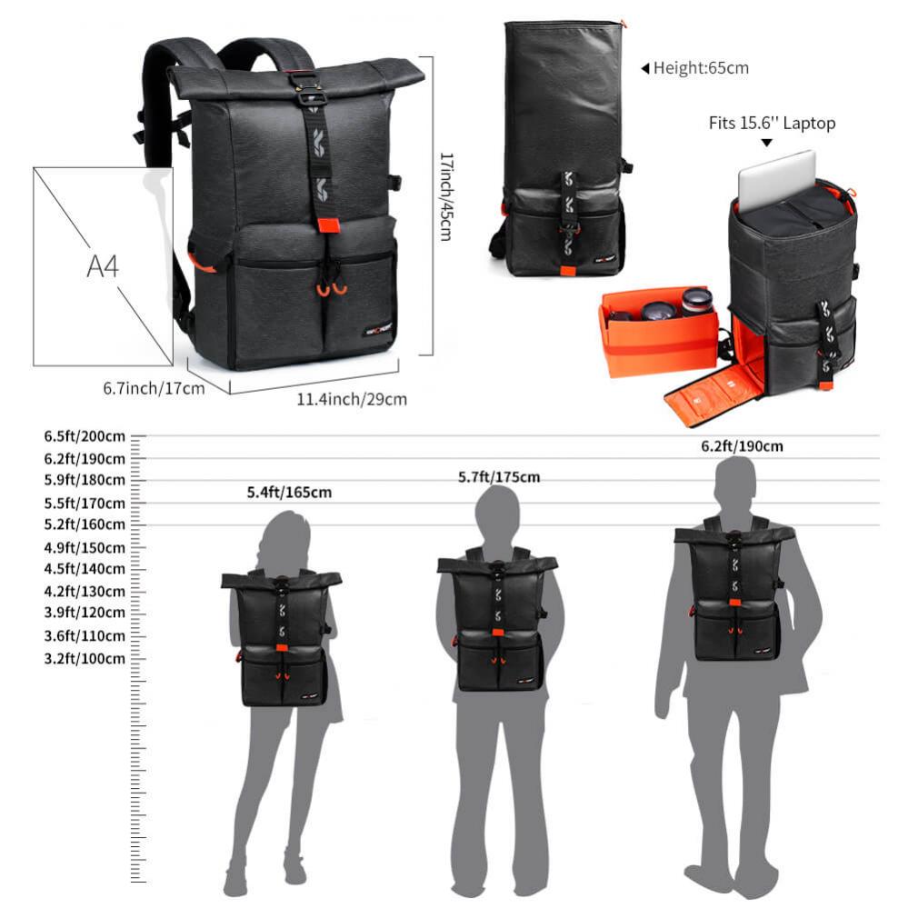 K&F Concept Kameraryggsäck IP4-vattentät