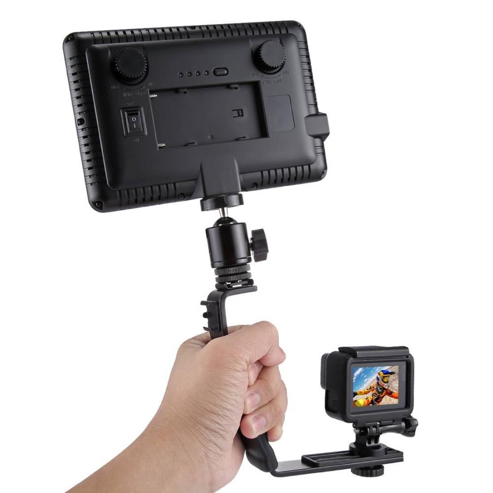 Puluz L-format Handgrepp med tillbehörsfästen för videolampa & DSLR
