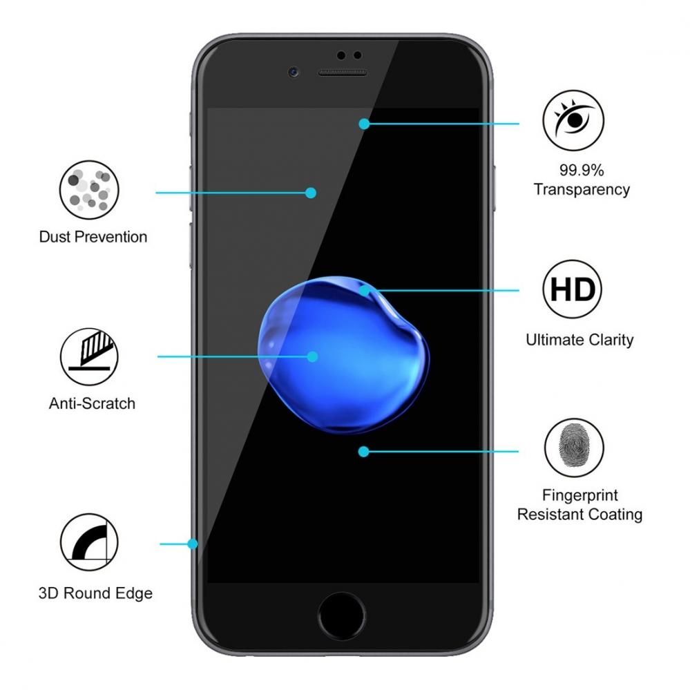 Displayskydd med svart ram för iPhone 7Plus/8Plus av härdat glas