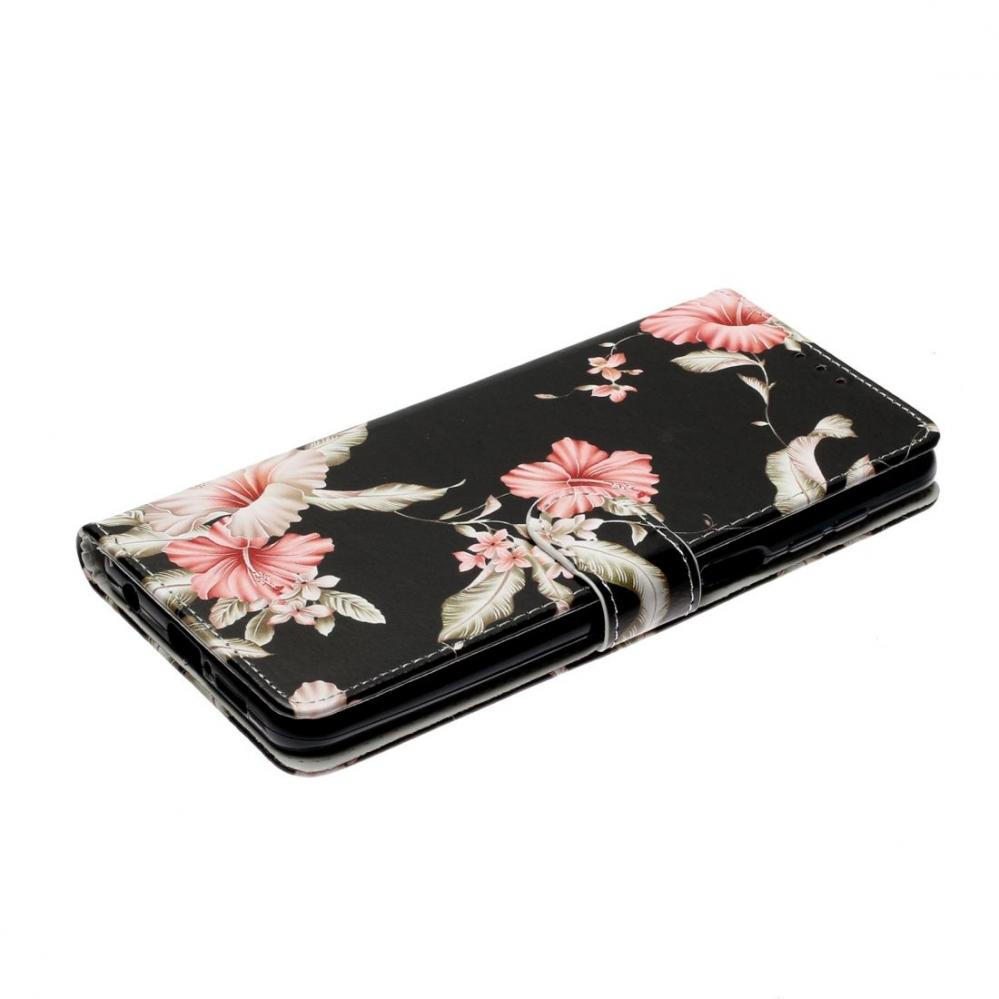  Plnboksfodral fr Xiaomi Redmi Note 9 Pro - Svart med rosa blommor