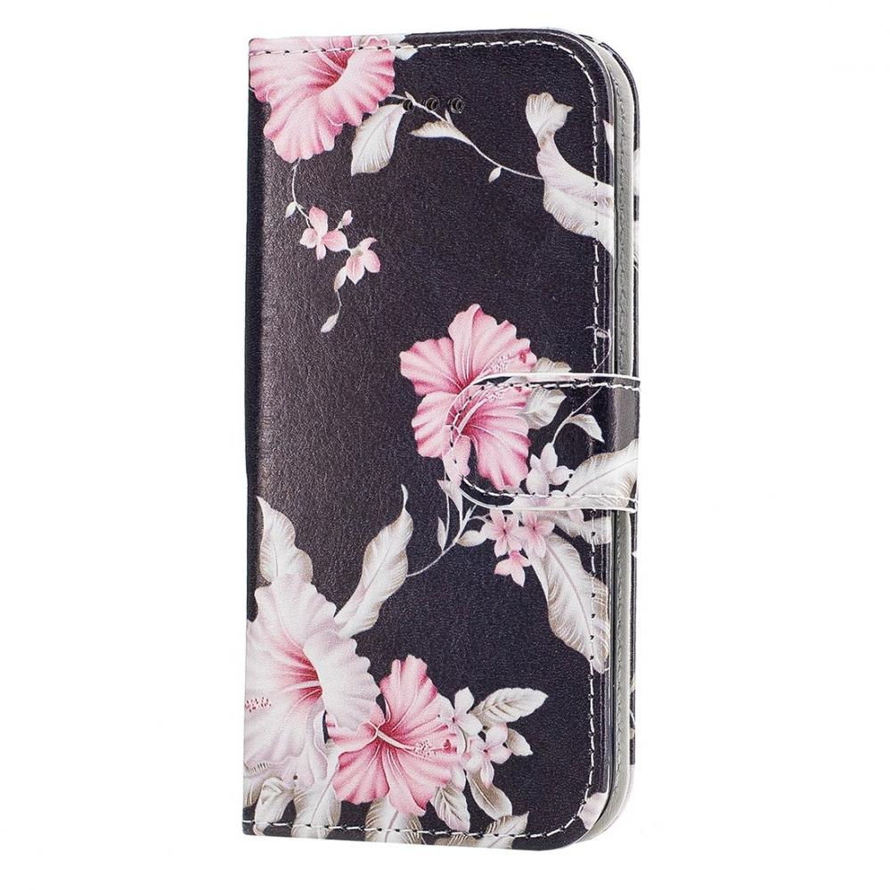  Plnboksfodral fr iPhone 7/8 - Svart med rosa blommor