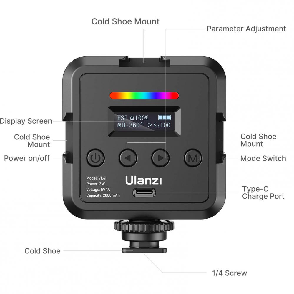  Ulanzi RGB Led-Panel Mini fr kamera/mobil med difussor & batteri