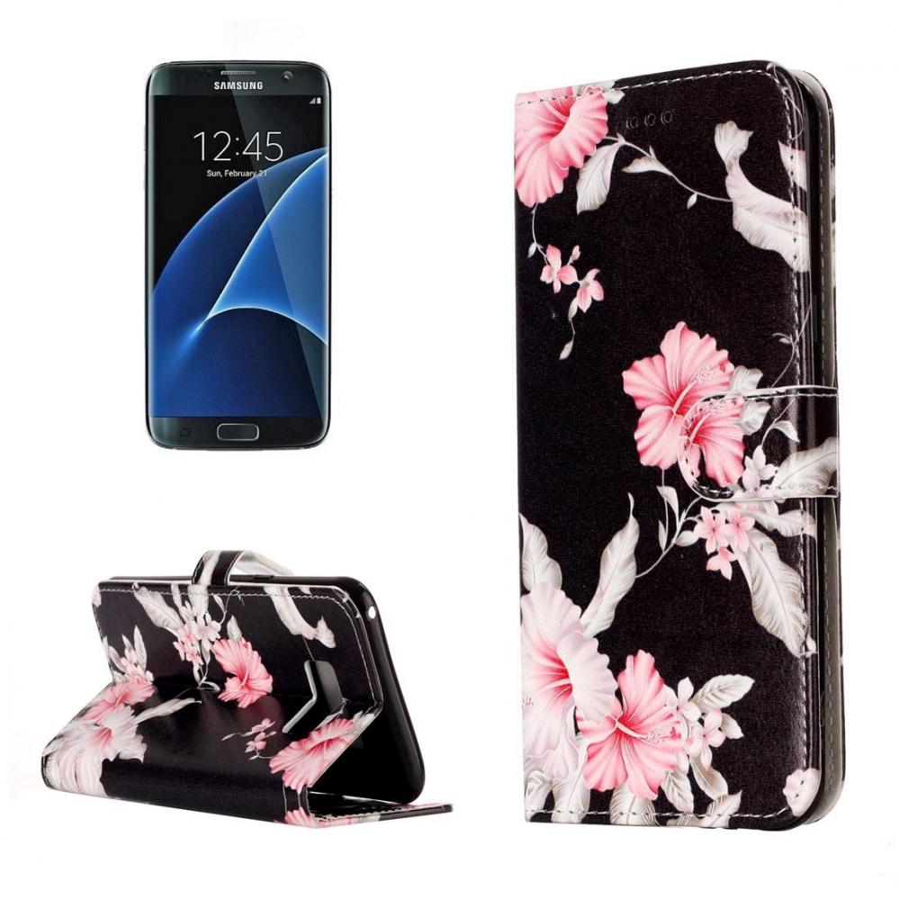  Plnboksfodral fr Galaxy S8 Plus - Svart med rosa blommor