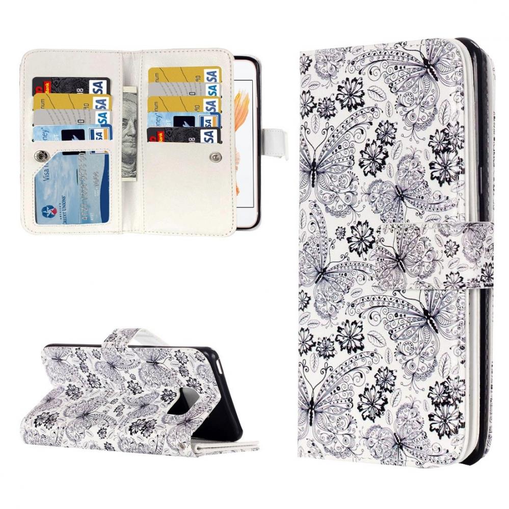 Plånboksfodral för iPhone 8/7 - Vit med fjärilar och blommor