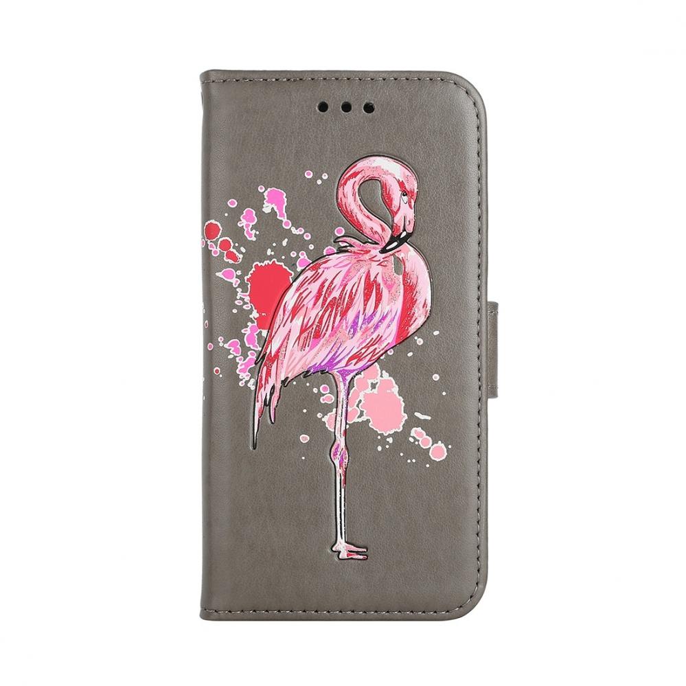  Plnboksfodral fr iPhone 7/8 - Gr med rosa flamingo
