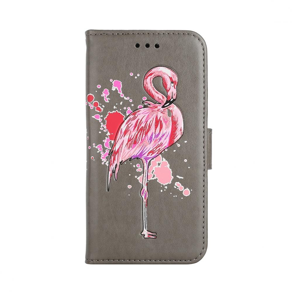 Plånboksfodral för iPhone 7/8 - Grå med rosa flamingo