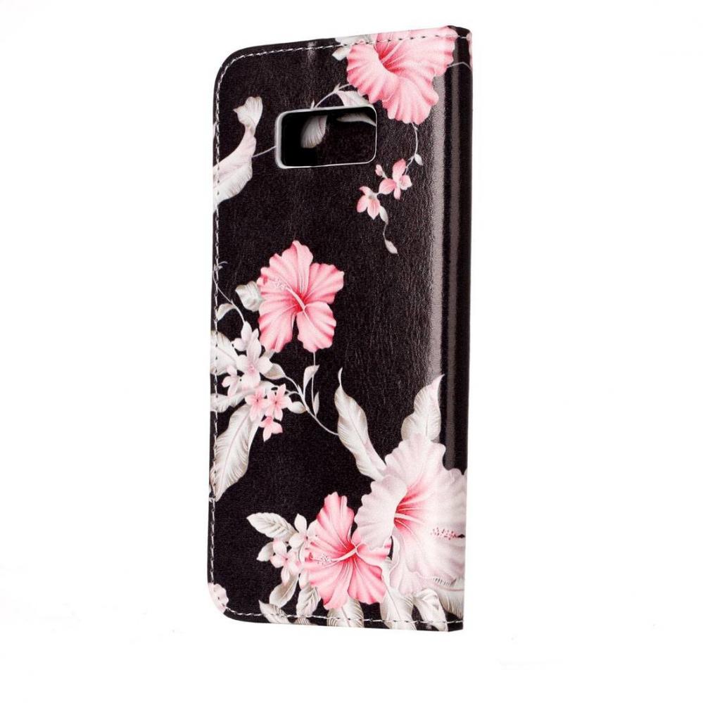  Plnboksfodral fr Galaxy S8 Plus - Svart med rosa blommor