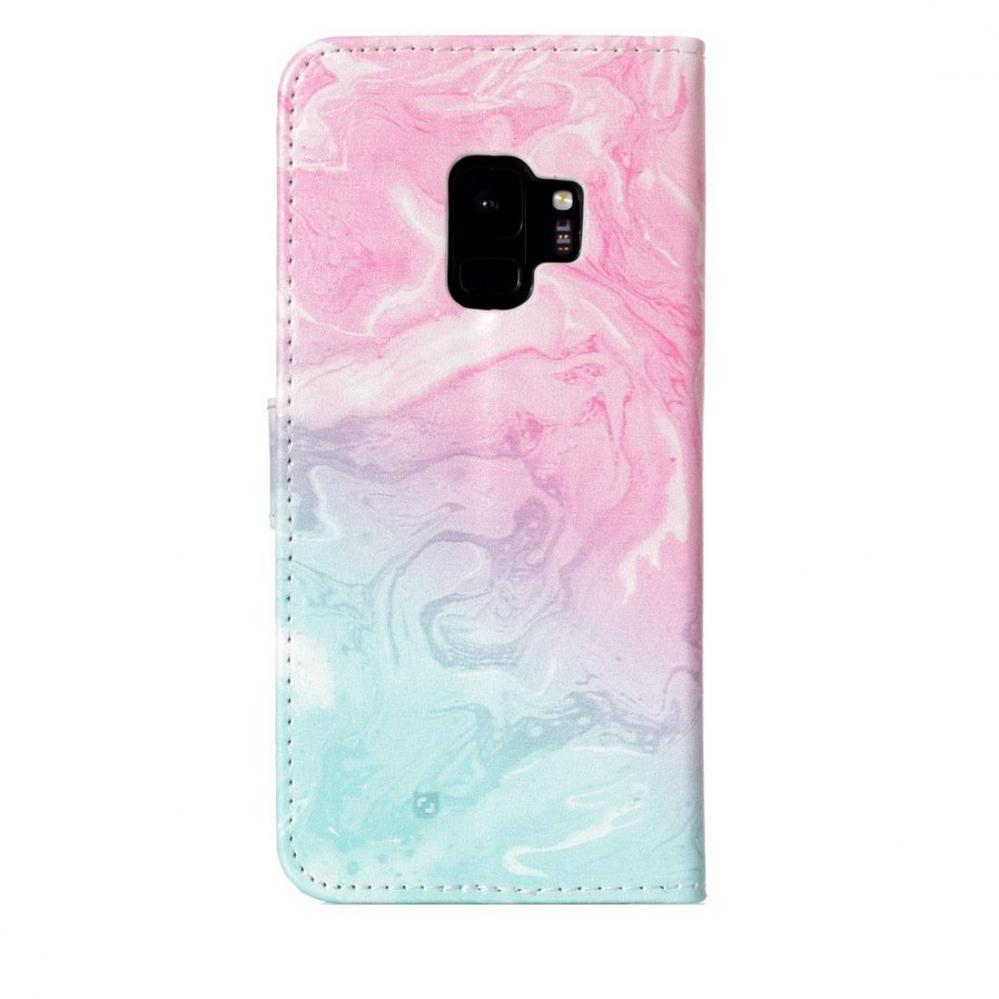  Plnboksfodral fr Galaxy S9 - Marmormnster rosa & bl