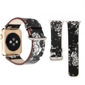  Armband för Apple Watch 42/44/45mm Svart & Vit blommig konstläder