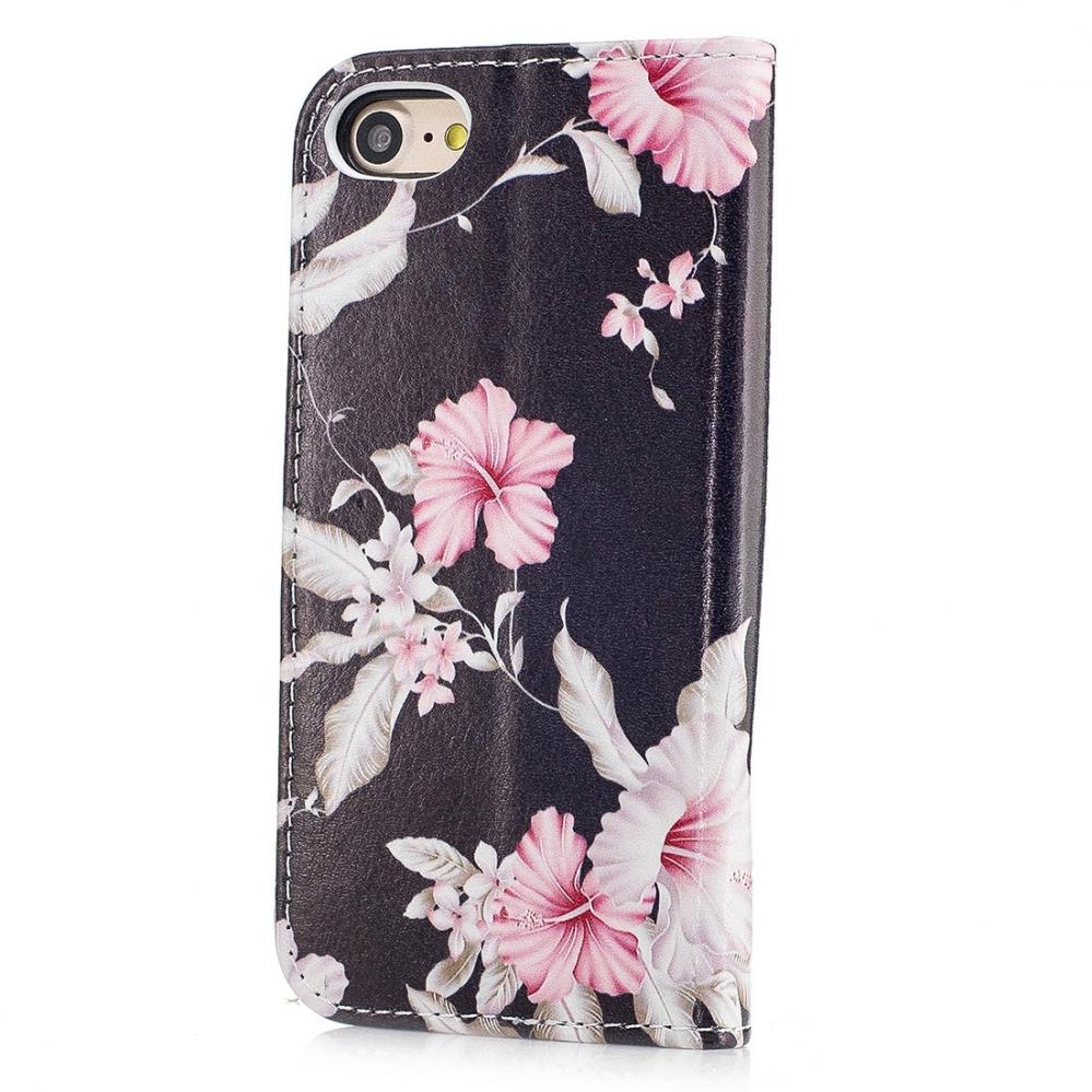 Plnboksfodral fr iPhone 7/8 - Svart med rosa blommor
