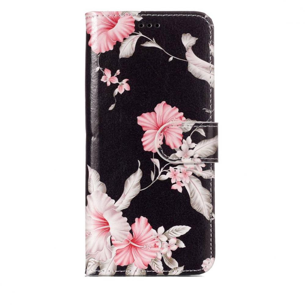  Plnboksfodral fr Galaxy S9 - Svart med rosa blommor