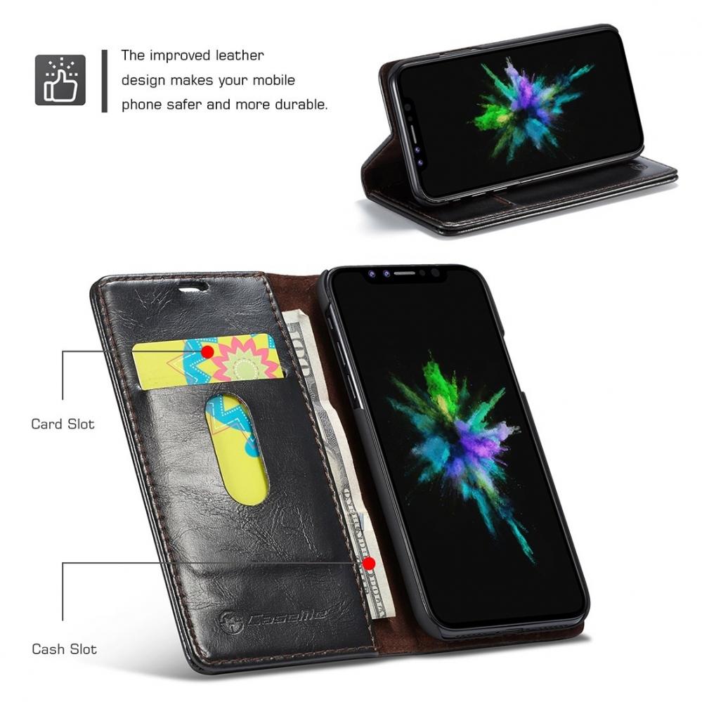 Plånboksfodral med kortplats för iPhone X Svart - CaseMe-003