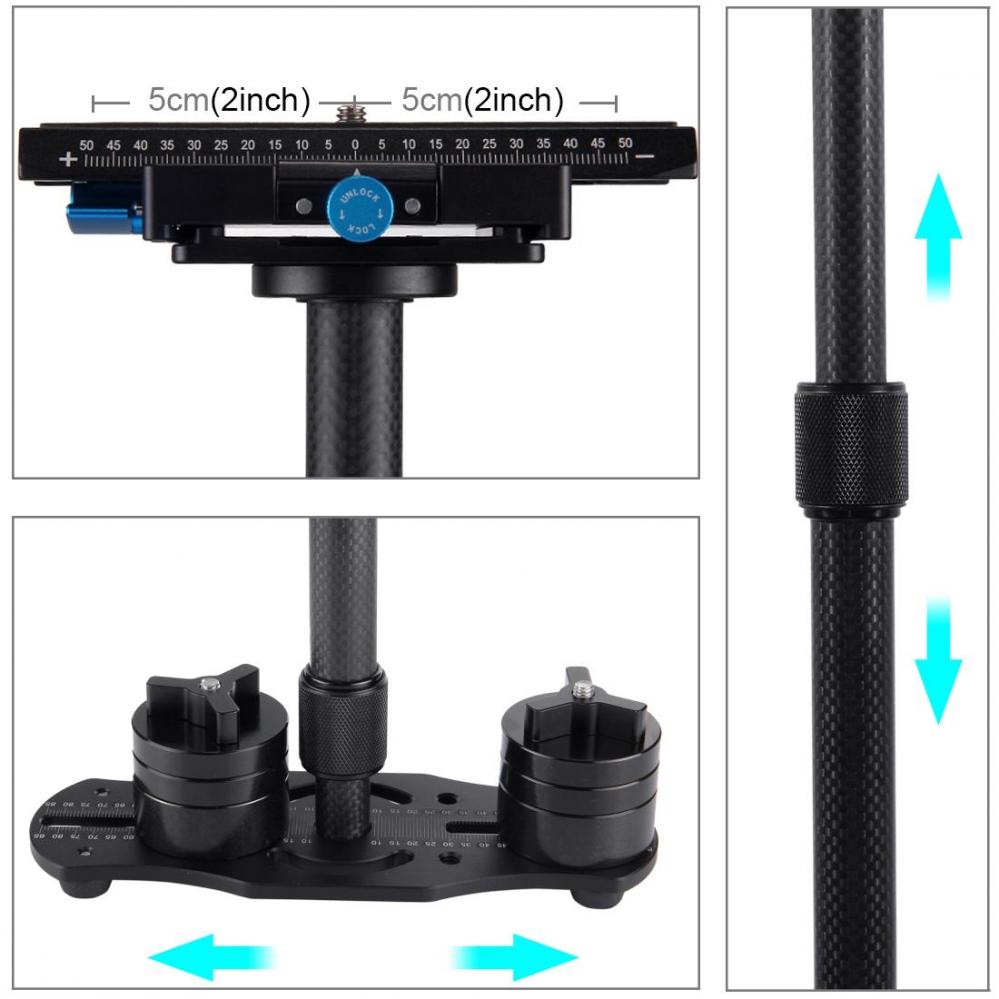 Puluz Handhållen kolfiber stabilisator för DSLR/DV-kameror (38.5-61cm)