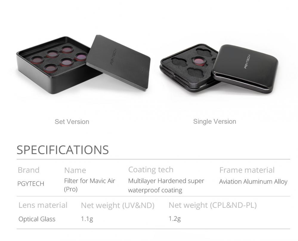PGYTECH 6i1 Filter Pro för Mavic Air: UV, CPL, ND4, ND8, ND16, ND32