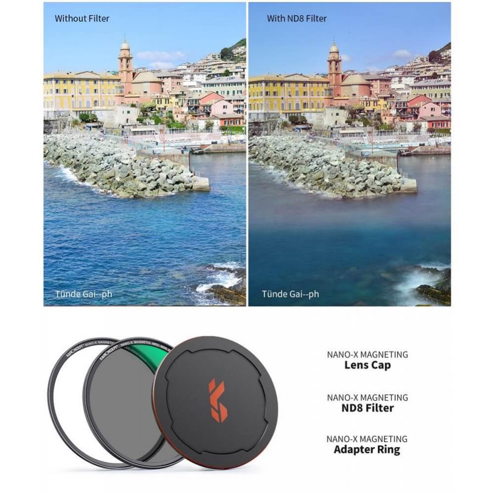 K&F Concept Magnetisk ND-filter ND8 med adapterring & magnetlock