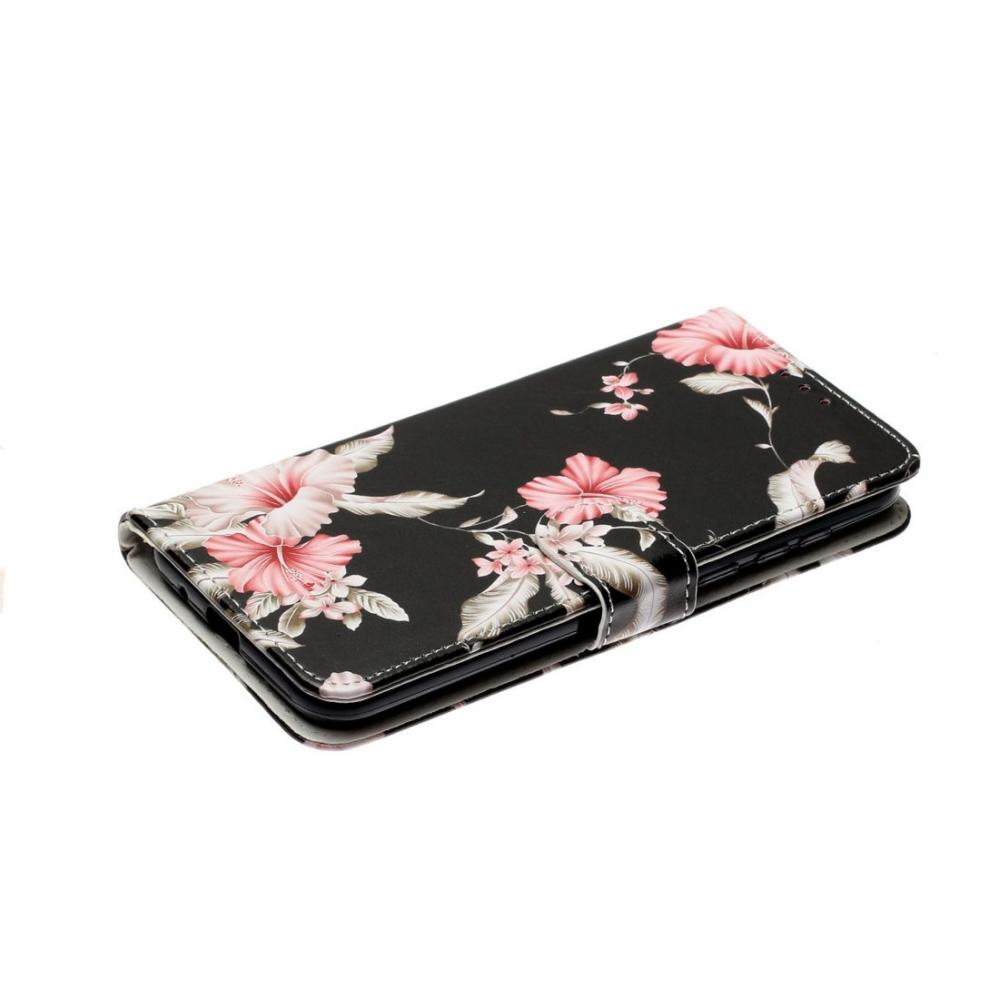  Plånboksfodral för Huawei Y5p - Svart med rosa blommor