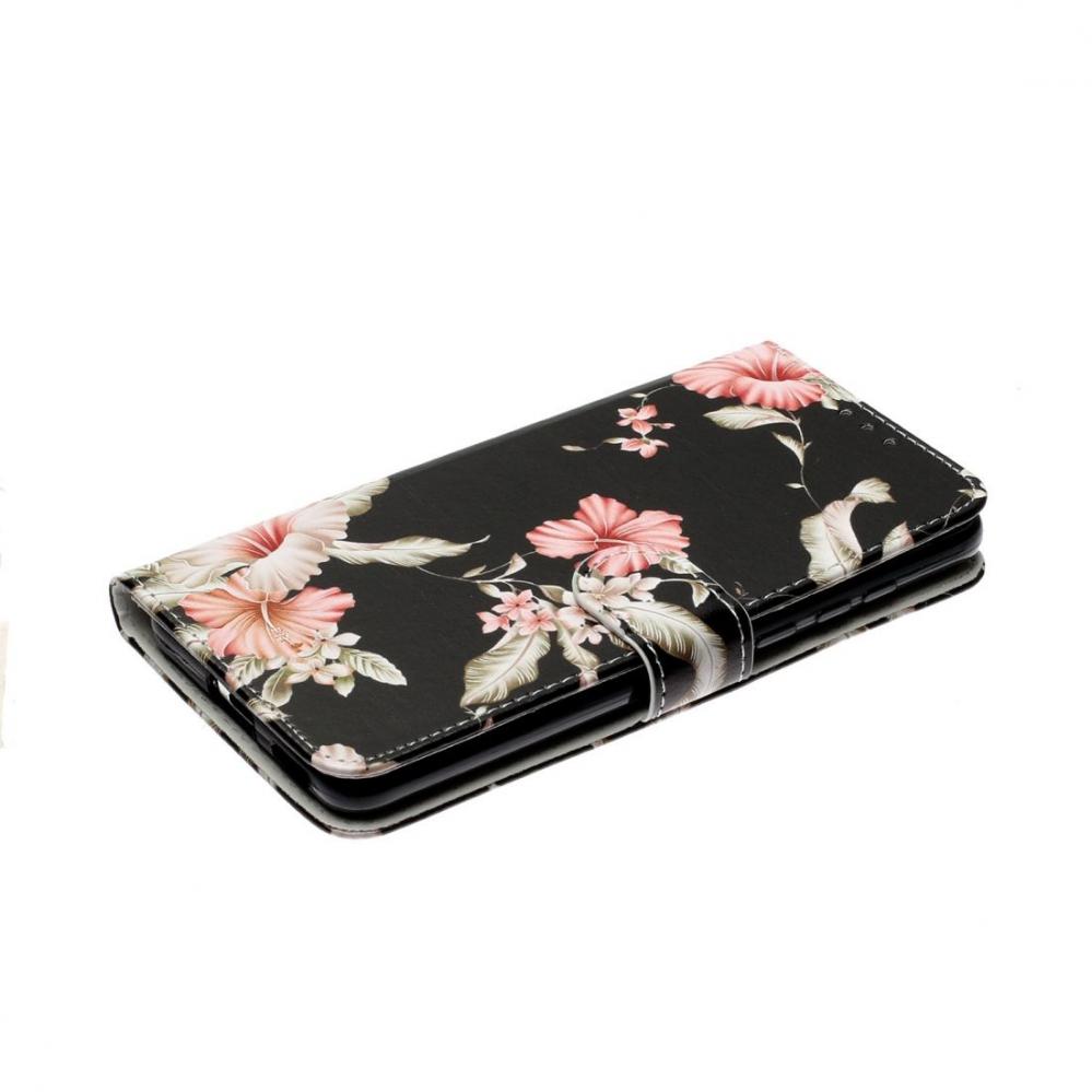 Plånboksfodral för Huawei P40 - Svart med rosa blommor