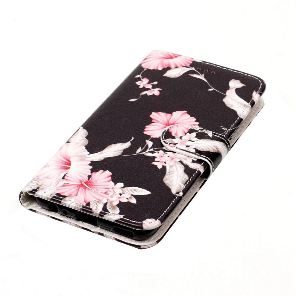  Plånboksfodral för Huawei P10 - Svart med rosa blommor