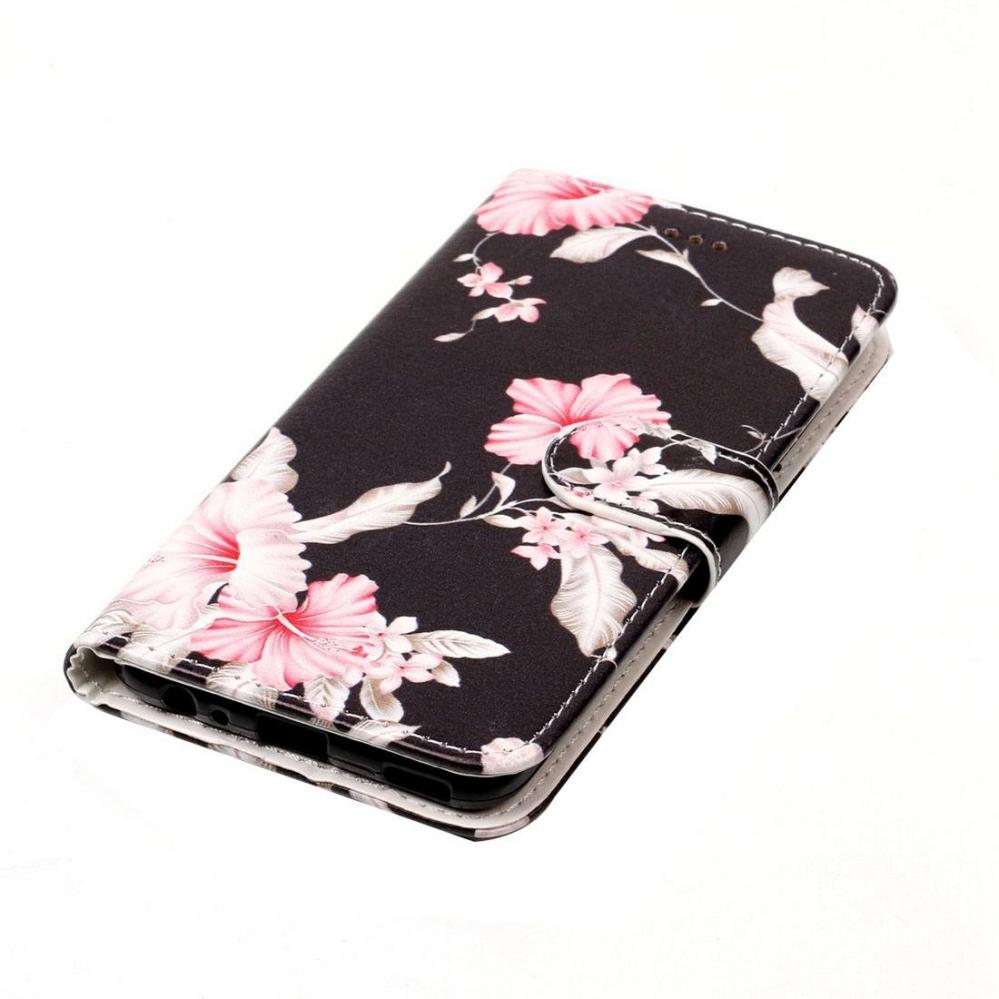 Plånboksfodral för Huawei P10 - Svart med rosa blommor