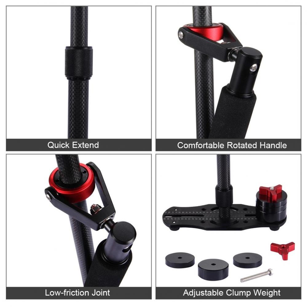 Puluz Handhållen kolfiber stabilisator för DSLR/DV-kameror (38.5-61cm)
