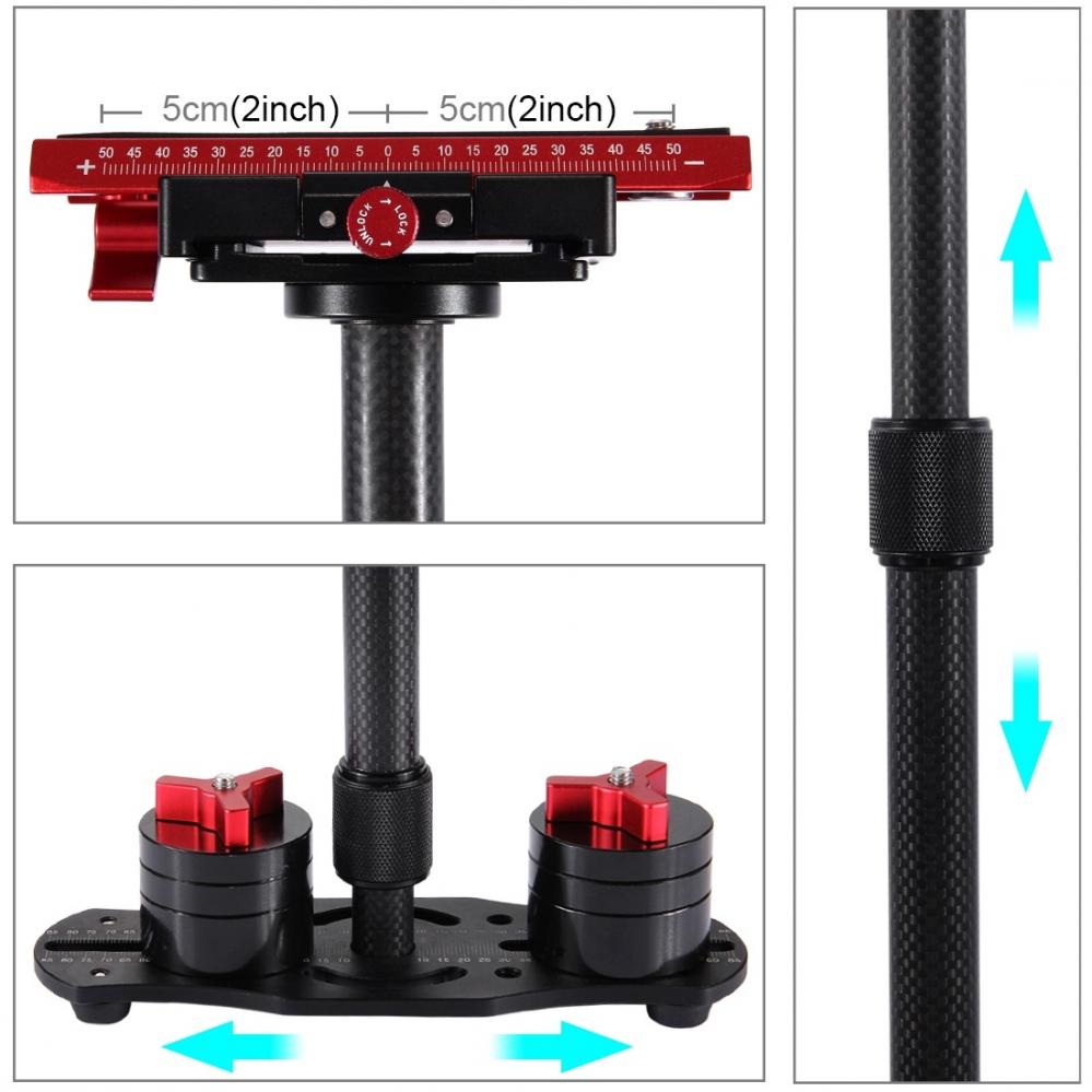 Puluz Handhållen kolfiber stabilisator för DSLR/DV-kameror (38.5-61cm)