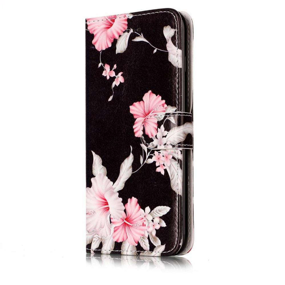  Plnboksfodral fr iPhone 7 & 8 Plus - Svart med rosa blommor