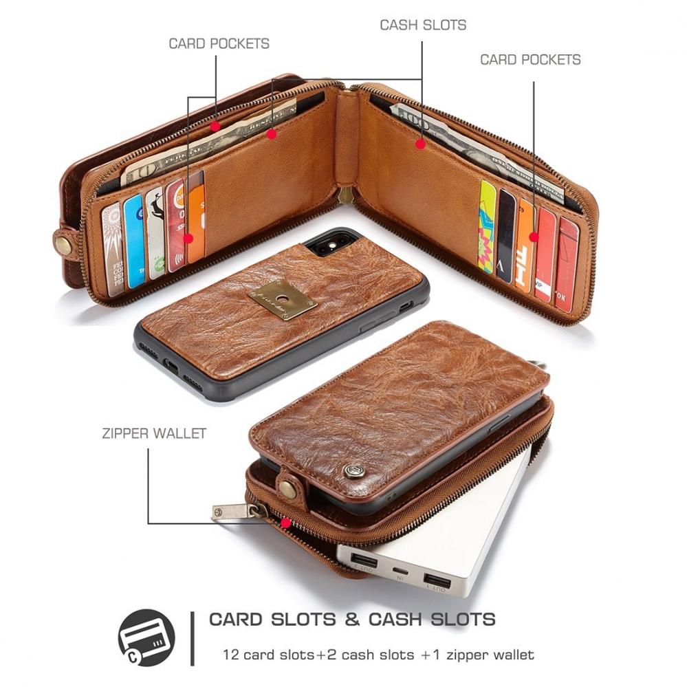 Plånboksfodral, plånbok & magnetskal för iPhone X (3i1) Brun - CaseMe