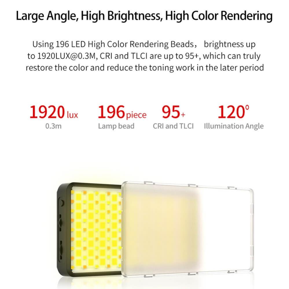 VIJIM VL196 RGB LED-panel fotobelysning med raster & diffusor 14.8x7.6x1.6cm