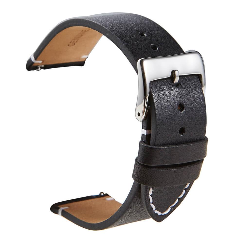 Svart läderarmband för 22mm Watch