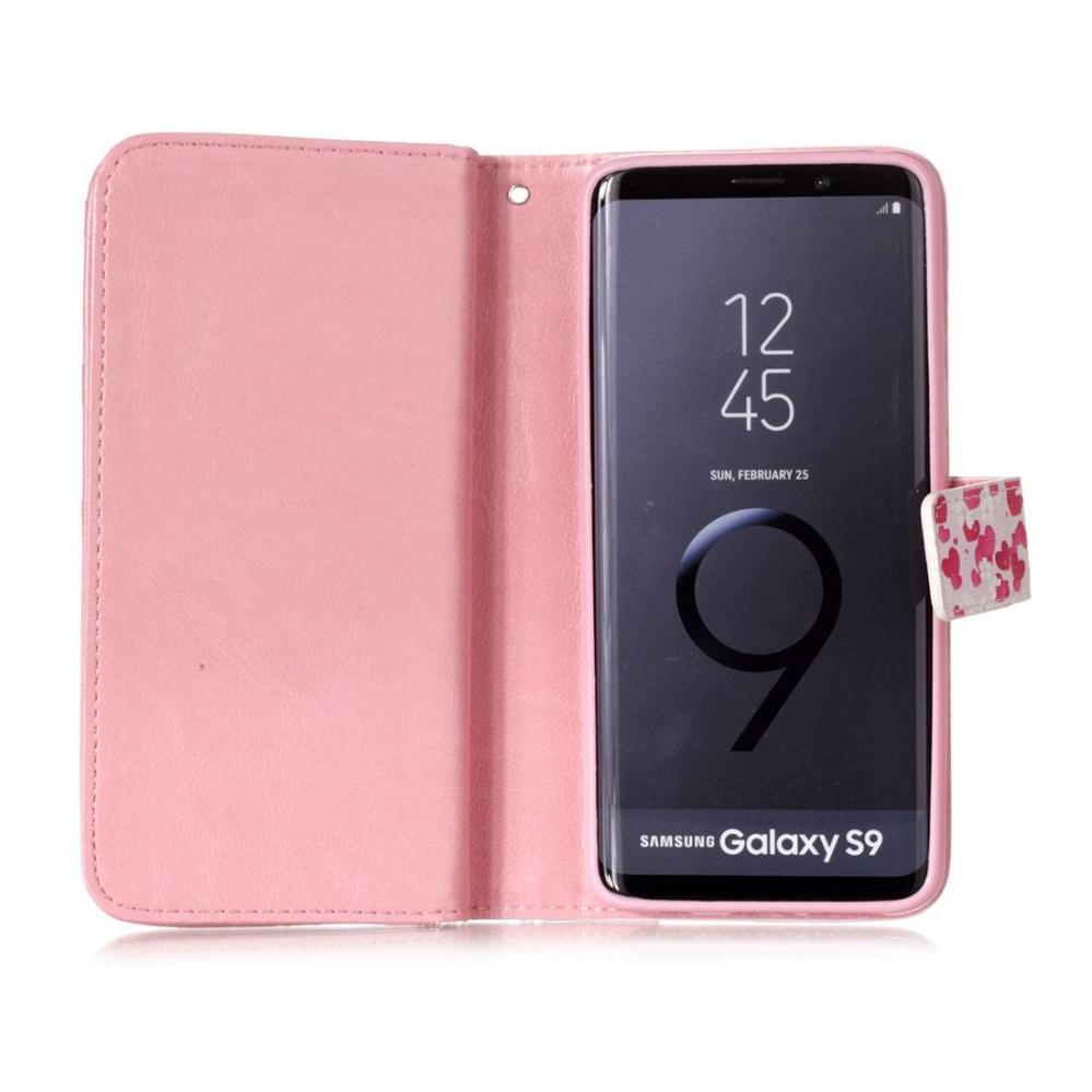  Plnboksfodral fr Galaxy S9 - Vit med lila rosor