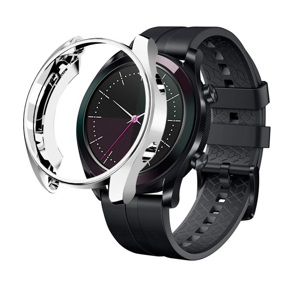  Displayskydd med ram fr Huawei Watch GT Elegant 42mm av hrdat glas Silver
