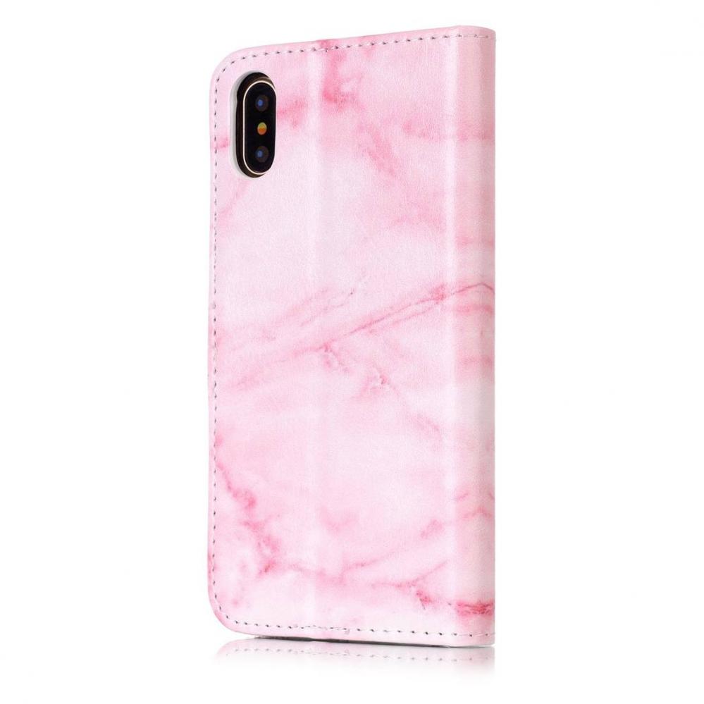  Plnboksfodral fr iPhone X - Rosa marmor