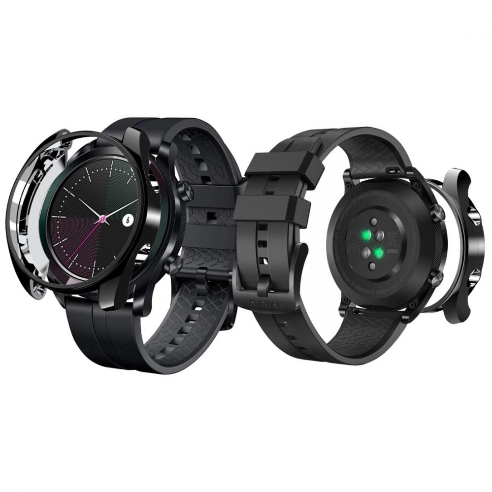 Displayskydd med ram för Huawei Watch GT Elegant 42mm av härdat glas Svart