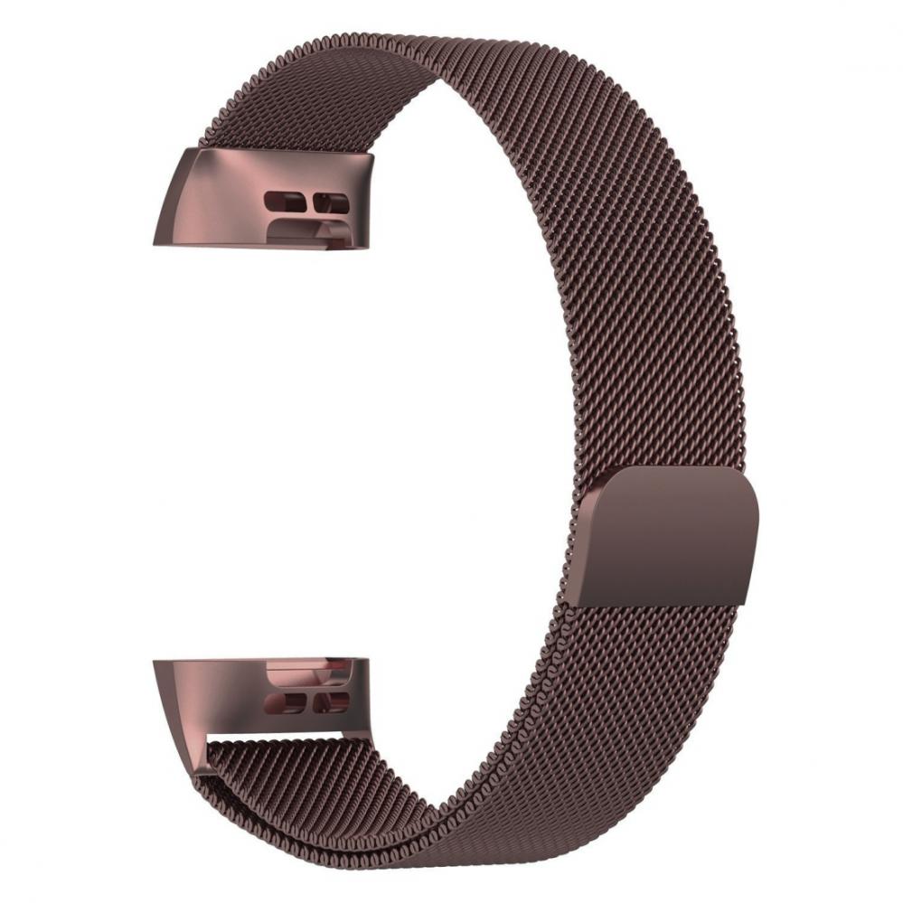  Armband fr Fitbit Charge 3/ Charge 4 kedja Magnetiskt ls - Brun